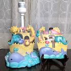 Vtg 3d Noah s Ark Child s Electric Table Lamp   Switch Plate Hand Painted Works 