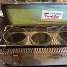 Vintage 1940   s Airlight Travel Bar Glass Case 4 Glasses - Bottle Opener - Rusty 