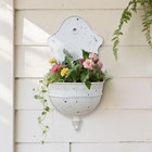 Vintage Rustic Wall Planter Distressed Decor Iron Hanging Plant Basket White