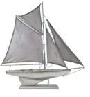 Sailing Vessel Sailboat Model Nautical 21 5  Boat Vtg 1900 s Yacht Silver Paint 