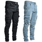 Men Skinny Jeans Stretch Slim Fit Pants Bike Jeans Cargo Pants Pockets Ripped