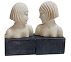 Pair Vintage Art Deco Alabaster Female Bust On Marble Bookends Book Ends 6  Tall