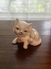 Vintage White Ceramic Cat Kitten Figurine With Cute Rose 