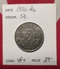 Canada 5-cent Nickel 1926 Near 6 Variety  Better Circulated Coin  Vf 