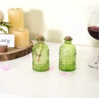 Set Of 2 Vintage Design Embossed Green Glass Bottle With Cork Lid