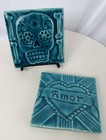 Vintage Jake Mcbee Boneyard Studio Ceramic Tiles Set 4x4 Teal Sugar Skull Amor