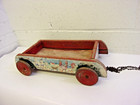 Antique Toddlers Pull Toy Wagon Wheels Ring