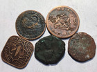 Vintage India Ips - Chola  Kushan  Gwalior  Hyderabad - 5 Rare Old Coins Lot
