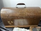 Singer Model 128 Black Sewing Machine Godzilla Wrinkle Bent Wood Case Vtg 1950 s