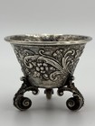 Antique German 800 Silver Repousse Footed Salt Cellar C1900 Ornate Tripod Base