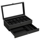 12 Slots Watch Box Solid Wood Glass Top Watch Case Jewelry Storage Display Case