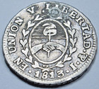 1813 Argentina Potosi Silver 1 2 Reales Genuine Antique Colonial Sun Face Coin