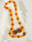 Vintage Chunky Molded Orange Yellow Plastic Bead Necklace   Earrings Jewelry Set