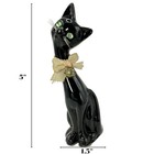Vintage Mcm Black Ceramic Cat Figurine Green Rhinestone Eyes Long Neck 5  Retro