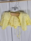 Vintage Handmade Crochet Baby Sweater Bonnet Set Yellow Ribbon Trim 3-6 Mo