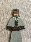 Small Victorian Antique Paper Doll Mica Scrap Christmas Ornament Felt Blue Coat