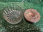 Antique Vintage Cut Glass Powder Jar   Vanity Box W Embossed Silver Lid   Mirror