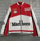 Marlboro Vintage Racing Jacket Red   White Edition Cowhide Leather Biker Jacket