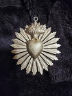  Sacred Heart Ex Voto With Sunray Halo  Antiqued Brass Milagro Ornament