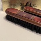 Vtg His hers Couple Clothes Brushes Wood Handle Leather Back Nylon Bristles Box