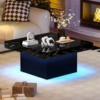 35 4  Marble Black Square Coffee Table  Led Light Strip  High Gloss