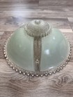 Set Of 2 Teal   Pink W clear Beaded Glass 3 Hole Ceiling Light Fixture Vintage