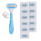 Amazon Basics 5-blade Razor Handle For Women  12 Count  pack Of 1   Blue