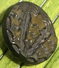 Antique Black Glass Button Art Deco Art Gold Foil Relief Tunnel Shank 5 8 