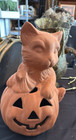 Vintage Cat Pumpkin Jack O Lantern Luminary Light Terracotta Ceramic Halloween