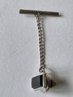 Vintage Men   s Gold Metal Tie Tacks W  Chain T-bar  Black Round Stone Lot 3