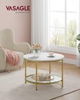Round Coffee Table  2-tier Small Coffee Table With Faux Marble Top And Glass    