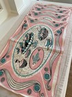 4 Vtg Linen Placemats Mcm 50s 60s Pink Turquoise Luncheon Fish Salad Scrollwork
