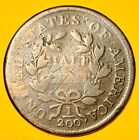1804  crosslet 4  Stems  Draped Bust Half Cent Copper Penny Coin  f-fine 