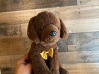 Fao Schwarz Plush Dog 12  Stuffed Chocolate Brown Puppy Labrador Gold Bow Tie
