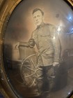 Antique Oval Portrait Wwi Military Soldier Wood Frame Bubble Glass Artillery