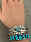 Vintage Navajo Turquoise Chiseled Carved Sterling Silver Bracelet 43g 6 6 In