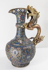 Antique Chinese Gilt Bronze Imperial Jiaqing Qing Dragon Champleve Enamel Ewer