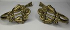 2 Vtg Germany Cast Brass Floral Curtain Drapery Tiebacks Pole Holders Wall Hooks