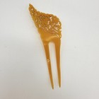 Vintage Art Deco 1920s Celluloid Lucite Hair Comb Yellow Brown 2 Prong Bun Asian