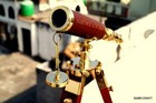 Handmade Antique Brass Spy Glass Adjustable Tripod Table Top Replica