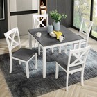 Modern 5 Piece Dining Table Set Wood Square Dining Table   4 Chairs White   Gray