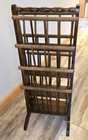 1960s Mid-centry Dual Sided Wood Book magazine Rack     4 Tiered     Spindles 30 h