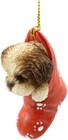 Ebros Lifelike Shih Tzu Puppy Dog In The Sock Small Hanging Ornament Figurine