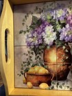 Nice 12    Sq  Floral  Flora   Fruit Ceramic Tile Wood Framed Serving Tray 