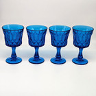 Noritaki Blue Perspective Water Goblets Set Of 4 Stemmed Glasses Vtg Mid-century