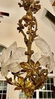 French Art Nouveau Gilt Bronze Chestnut Chandelier W Glass Leaves C1900 Superb