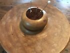 Vtg 50s Turned Round Burl Wood Sewing Box kit Pin Cushion Top-lid-horsehair