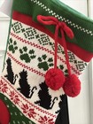 Christmas Stocking Cat Knit Fair Isle Red Green Black Cats 17 5    New