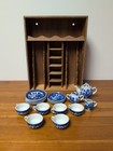 Vintage Antique Toy Children   s Blue Willow Tea Set China Plates Cups Pot Shelf