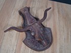 Vintage Heavy Large Cast Iron Longhorn Head Door Knocker Wall Mount   